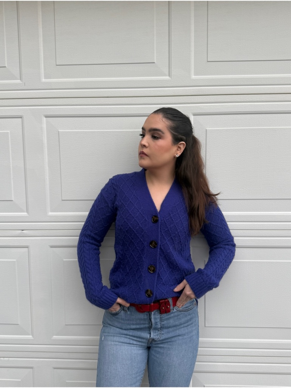 Ann Taylor Purple Button-Up Wool Knit Cardigan
